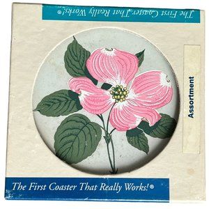 Vtg CoasterStone Sandstone Flower Coasters Set of 4 in Box Floral 4.25" diameter